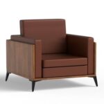 Stylish Single Seat Natural Dijon Walnut Wooden Sofa with Comfortable PU Cushion, Durable and Space Saving Design, Ideal for Home, Office, Living Room and Lounge Area - Brown