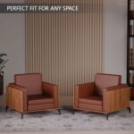 Stylish Single Seat Natural Dijon Walnut Wooden Sofa with Comfortable PU Cushion, Durable and Space Saving Design, Ideal for Home, Office, Living Room and Lounge Area - Brown