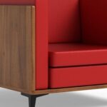 Stylish Single Seat Natural Dijon Walnut Wooden Sofa with Comfortable PU Cushion, Durable and Space Saving Design, Ideal for Home, Office, Living Room and Lounge Area - Red