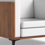 Stylish Single Seat Natural Dijon Walnut Wooden Sofa with Comfortable PU Cushion, Durable and Space Saving Design, Ideal for Home, Office, Living Room and Lounge Area - White