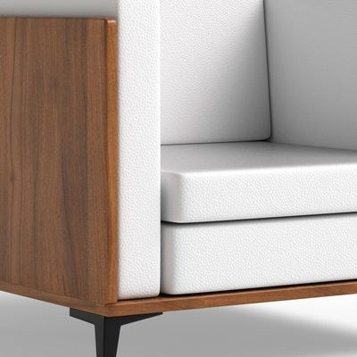 Stylish Single Seat Natural Dijon Walnut Wooden Sofa with Comfortable PU Cushion, Durable and Space Saving Design, Ideal for Home, Office, Living Room and Lounge Area - White - Image 3