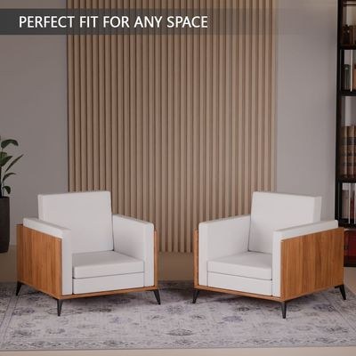 Stylish Single Seat Natural Dijon Walnut Wooden Sofa with Comfortable PU Cushion, Durable and Space Saving Design, Ideal for Home, Office, Living Room and Lounge Area - White - Image 5