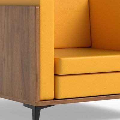 Stylish Single Seat Natural Dijon Walnut Wooden Sofa with Comfortable PU Cushion, Durable and Space Saving Design, Ideal for Home, Office, Living Room and Lounge Area - Yellow - Image 3