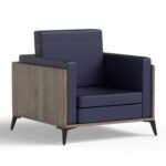 Stylish Single Seat Truffle Davos Oak Wooden Sofa with Comfortable PU Cushion, Durable and Space Saving Design, Ideal for Home, Office, Living Room and Lounge Area - Blue