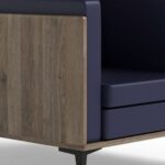 Stylish Single Seat Truffle Davos Oak Wooden Sofa with Comfortable PU Cushion, Durable and Space Saving Design, Ideal for Home, Office, Living Room and Lounge Area - Blue