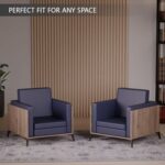 Stylish Single Seat Truffle Davos Oak Wooden Sofa with Comfortable PU Cushion, Durable and Space Saving Design, Ideal for Home, Office, Living Room and Lounge Area - Blue