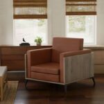 Stylish Single Seat Truffle Davos Oak Wooden Sofa with Comfortable PU Cushion, Durable and Space Saving Design, Ideal for Home, Office, Living Room and Lounge Area - Brown