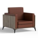 Stylish Single Seat Truffle Davos Oak Wooden Sofa with Comfortable PU Cushion, Durable and Space Saving Design, Ideal for Home, Office, Living Room and Lounge Area - Brown