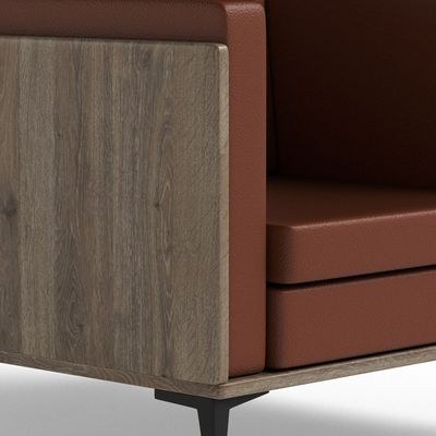 Stylish Single Seat Truffle Davos Oak Wooden Sofa with Comfortable PU Cushion, Durable and Space Saving Design, Ideal for Home, Office, Living Room and Lounge Area - Brown - Image 3