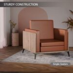Stylish Single Seat Truffle Davos Oak Wooden Sofa with Comfortable PU Cushion, Durable and Space Saving Design, Ideal for Home, Office, Living Room and Lounge Area - Brown