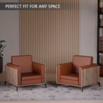 Stylish Single Seat Truffle Davos Oak Wooden Sofa with Comfortable PU Cushion, Durable and Space Saving Design, Ideal for Home, Office, Living Room and Lounge Area - Brown