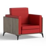 Stylish Single Seat Truffle Davos Oak Wooden Sofa with Comfortable PU Cushion, Durable and Space Saving Design, Ideal for Home, Office, Living Room and Lounge Area - Red