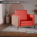 Stylish Single Seat Truffle Davos Oak Wooden Sofa with Comfortable PU Cushion, Durable and Space Saving Design, Ideal for Home, Office, Living Room and Lounge Area - Red