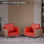 Stylish Single Seat Truffle Davos Oak Wooden Sofa with Comfortable PU Cushion, Durable and Space Saving Design, Ideal for Home, Office, Living Room and Lounge Area - Red