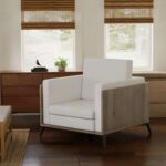 Stylish Single Seat Truffle Davos Oak Wooden Sofa with Comfortable PU Cushion, Durable and Space Saving Design, Ideal for Home, Office, Living Room and Lounge Area - White