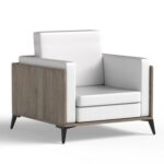 Stylish Single Seat Truffle Davos Oak Wooden Sofa with Comfortable PU Cushion, Durable and Space Saving Design, Ideal for Home, Office, Living Room and Lounge Area - White