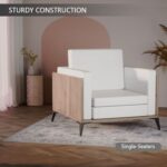 Stylish Single Seat Truffle Davos Oak Wooden Sofa with Comfortable PU Cushion, Durable and Space Saving Design, Ideal for Home, Office, Living Room and Lounge Area - White