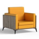 Stylish Single Seat Truffle Davos Oak Wooden Sofa with Comfortable PU Cushion, Durable and Space Saving Design, Ideal for Home, Office, Living Room and Lounge Area - Yellow