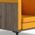 Stylish Single Seat Truffle Davos Oak Wooden Sofa with Comfortable PU Cushion, Durable and Space Saving Design, Ideal for Home, Office, Living Room and Lounge Area - Yellow