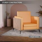 Stylish Single Seat Truffle Davos Oak Wooden Sofa with Comfortable PU Cushion, Durable and Space Saving Design, Ideal for Home, Office, Living Room and Lounge Area - Yellow
