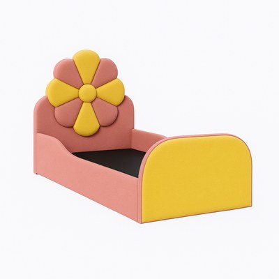 Coral & Yellow Kids Flower Bed Modern Upholstered Bed with Safety Sides - Image 4