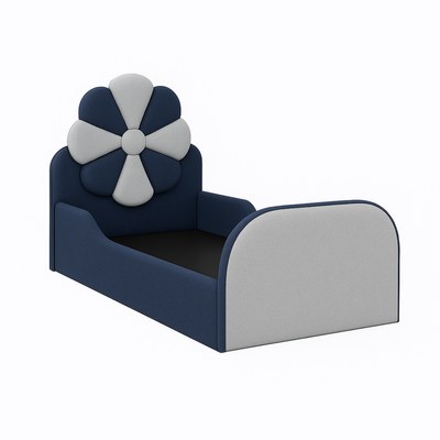 Blue & Grey Kids Flower Bed Modern Bed with Safety Sides In Soft Fabric - Image 3