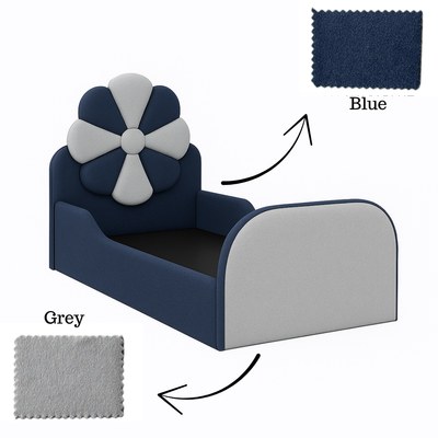 Blue & Grey Kids Flower Bed Modern Bed with Safety Sides In Soft Fabric - Image 5