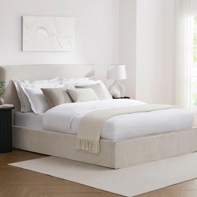 Dnbeu Hydraulic Storage Bed In Soft Fabric Beige (Queen)
