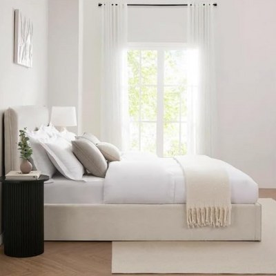Dnbeu Hydraulic Storage Bed In Soft Fabric Beige (Queen) - Image 3