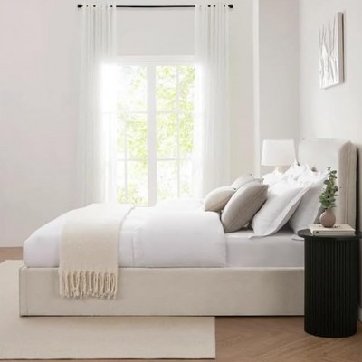 Dnbeu Hydraulic Storage Bed In Soft Fabric Beige (Queen) - Image 4