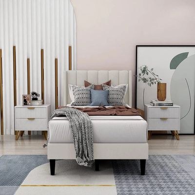 Modern Rectangular Velvet Upholstery Bed with Soft Wingback Headboard Beige (Twin) - Image 2