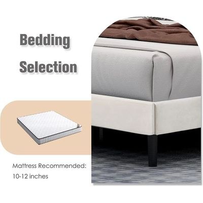 Modern Rectangular Velvet Upholstery Bed with Soft Wingback Headboard Beige (Queen) - Image 4