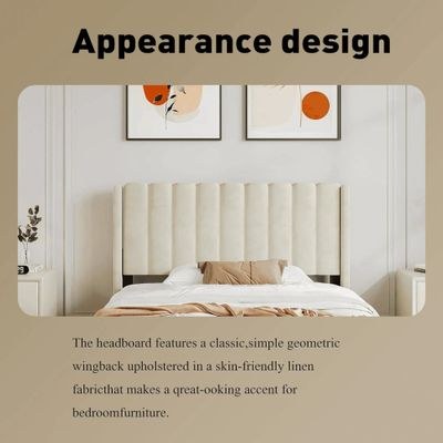 Modern Rectangular Velvet Upholstery Bed with Soft Wingback Headboard Cream (Super King) - Image 4