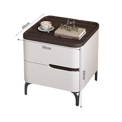 Modern Bedside Table with Storage Drawers, Wooden Top, White and Dark Brown Bedroom Nightstand Table 50cm Width - Image 3