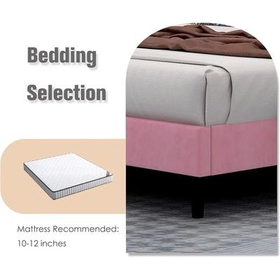 Modern Rectangular Velvet Upholstery Bed with Soft Wingback Headboard Pink (King) - Image 4