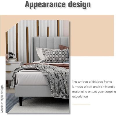 Modern Rectangular Velvet Upholstery Bed with Soft Wingback Headboard Light Grey (King) - Image 3