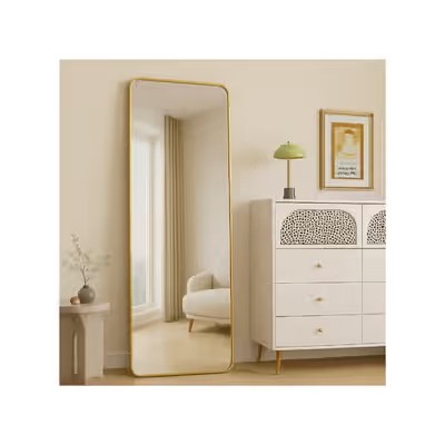 Full Length Mirror 165x55cm – Arched Aluminium Alloy Dressing Mirror with Stand, Wall Mounted or Free Standing, Large Bedroom Living Room Locker Room Mirror Luxury Gold - Image 2