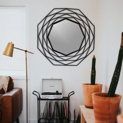 Black Round Wall Mirror - Wall Mirrors Circular, 86x86 cm Circle Modern Oversize Metal Frame Wall Mounted Clear Mirrors Decor for Farmhouse,Vanity, Bathroom, Living Room, Bedroom, Entryway