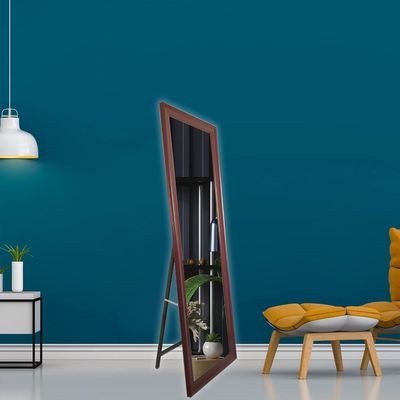 Mirror Full Length Stand 143.5cm x 43.5cm Standing Hanging or Leaning Against Wall, Home Decor, Large Rectangle Bedroom Mirror Floor Mirror Dressing Mirror Wall-Mounted Mirror, PVC Frame - Maroon - Image 2
