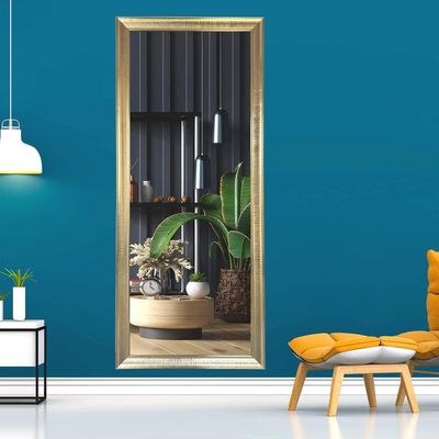 Mirror Full Length Stand 193cm x 83cm Standing Hanging or Leaning Against Wall, Large Rectangle Bedroom Mirror Floor Mirror Dressing Mirror Wall-Mounted Mirror, PVC Frame - Golden