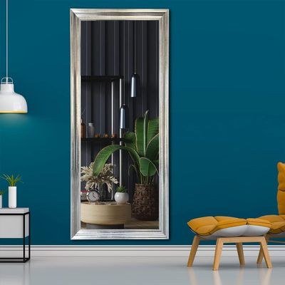 Full Length Mirror 174 × 74 cm – Large Rectangle Wall Mounted or Leaning Floor Dressing Mirror with Silver PVC Frame, Full Body Mirror for Bedroom, Hallway, Closet & Living Room