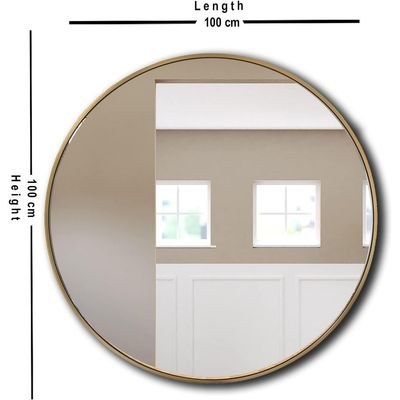 Round shaped Wall Mirror 100cm x 100cm With Aluminum Frame, Modern Room Decor For Entryways, Washrooms, Living Rooms And More, Golden - Image 5