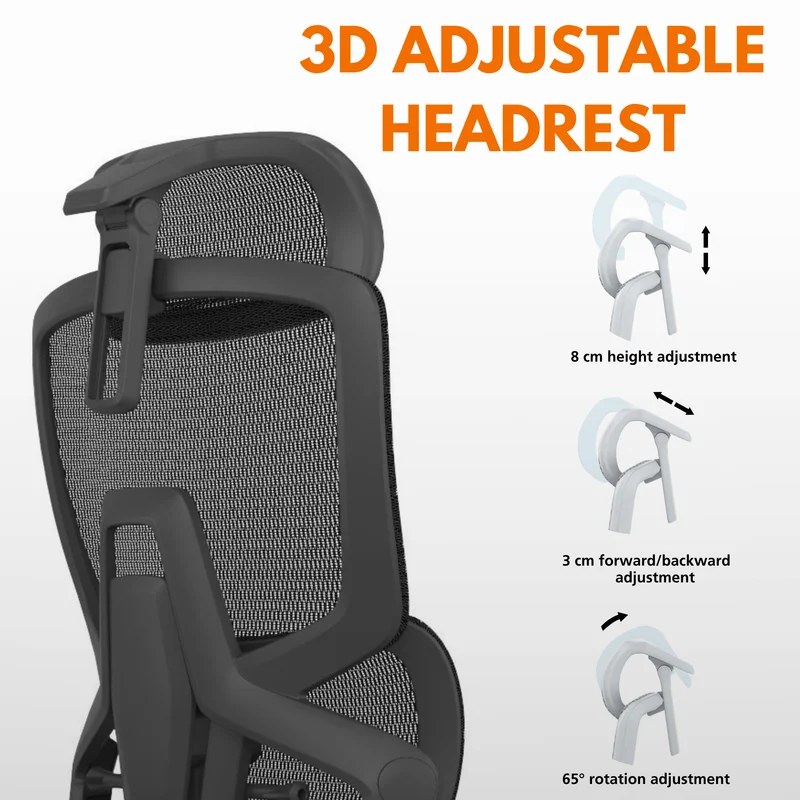 Skyland Office chair comfort - High-Back Mesh Design, 4D Armrests, gaming desk chair, Adjustable Lumbar Support & Footrest, Seat Depth Adjustment (Black) - Image 3