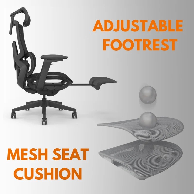 Skyland Office chair comfort - High-Back Mesh Design, 4D Armrests, gaming desk chair, Adjustable Lumbar Support & Footrest, Seat Depth Adjustment (Black) - Image 4