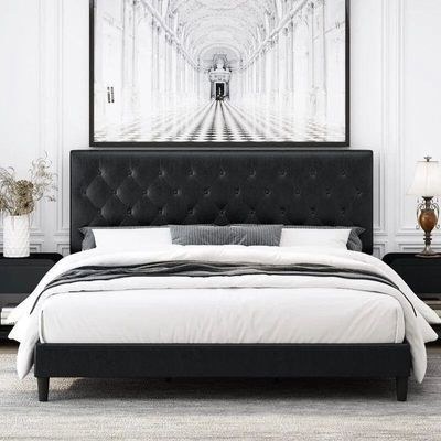 Redo Modernize Button Tufted Upholstered Bed Elegant and Durable Contemporary (Super King)
