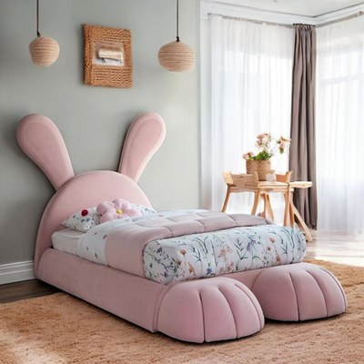 Doze Elegant Rabbit Shaped Bunny Bed for Modern Whimsical Bedroom for Kids & Adults In Soft Fabric (King)