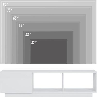 Luxury White White Tv Stand Console – Marble Accent High Gloss Media Cabinet With Storage - Image 3