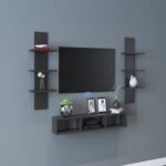 Wall Mounted Tv Unit With Storage Cabinet & Floating Shelf – Black Design
