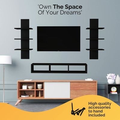 Wall Mounted Tv Unit With Storage Cabinet & Floating Shelf – Black Design - Image 3