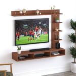 Wood Wall Mount Tv Unit With Side And Top Shelves For Tvs Up To 55 Inches 160Cm Brown